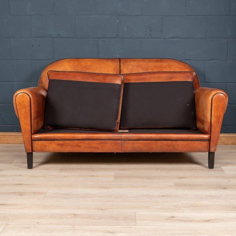 Mid century sheepskin leather sofa