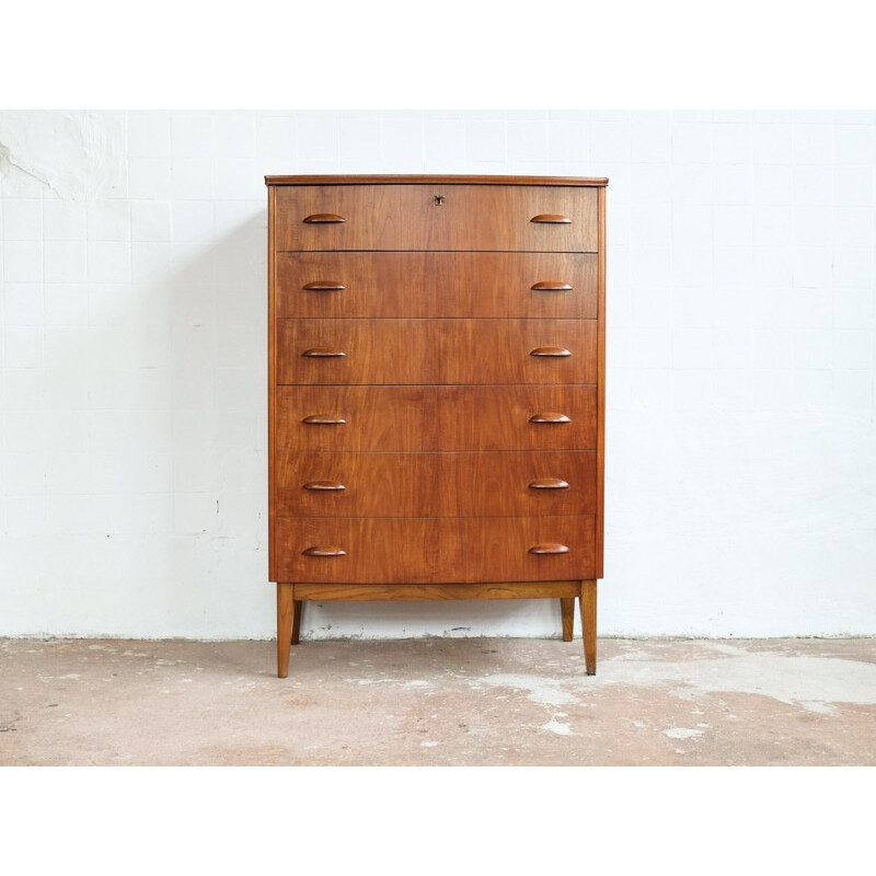 Danish chest of 6 drawers in teak and moon shaped handles - 1960s