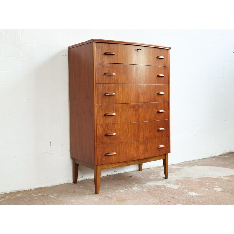 Danish chest of 6 drawers in teak and moon shaped handles - 1960s