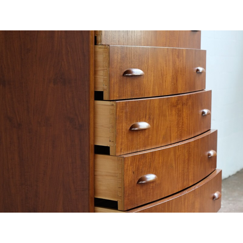 Danish chest of 6 drawers in teak and moon shaped handles - 1960s