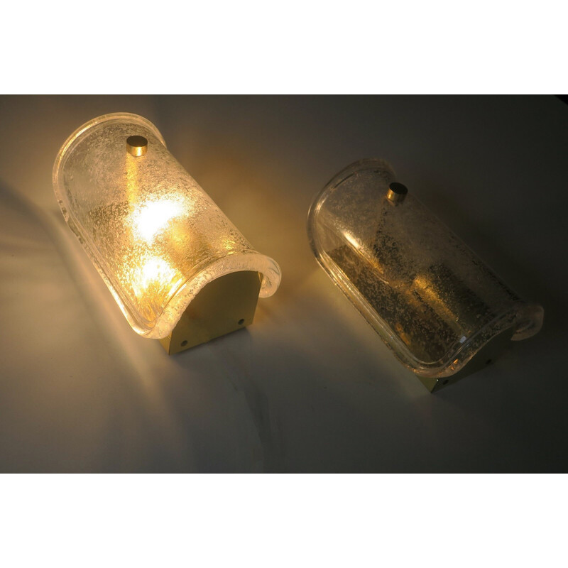 Pair of vintage Limburg Melting glass and brass wall lamps, 1960s