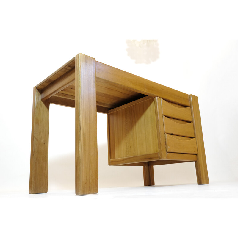 Bureau vintage en orme à 3 tiroirs de Roland Haeusler pour Maison Regain, 1970