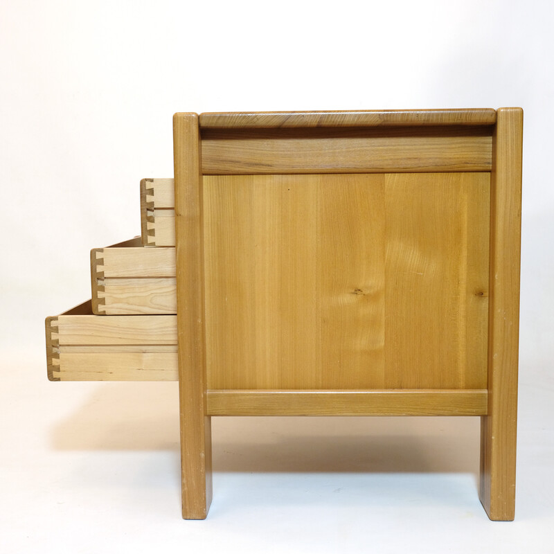 Vintage elmwood desk with 3 drawers by Roland Haeusler for Maison Regain, 1970