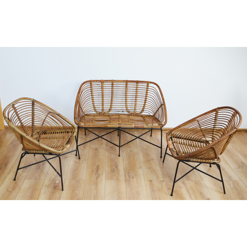 Vintage bamboo and metal living room set, 1970