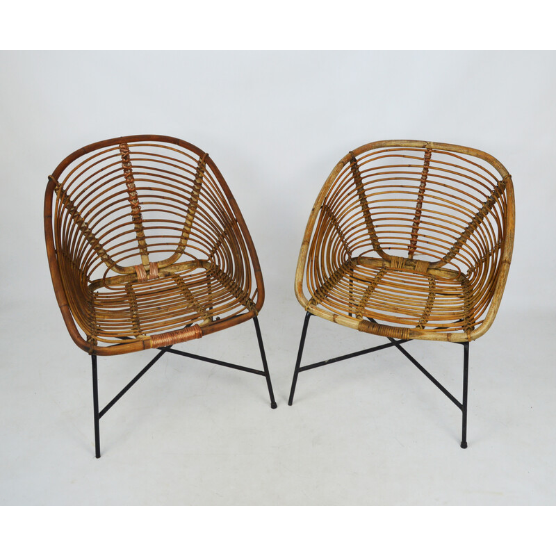 Vintage bamboo and metal living room set, 1970