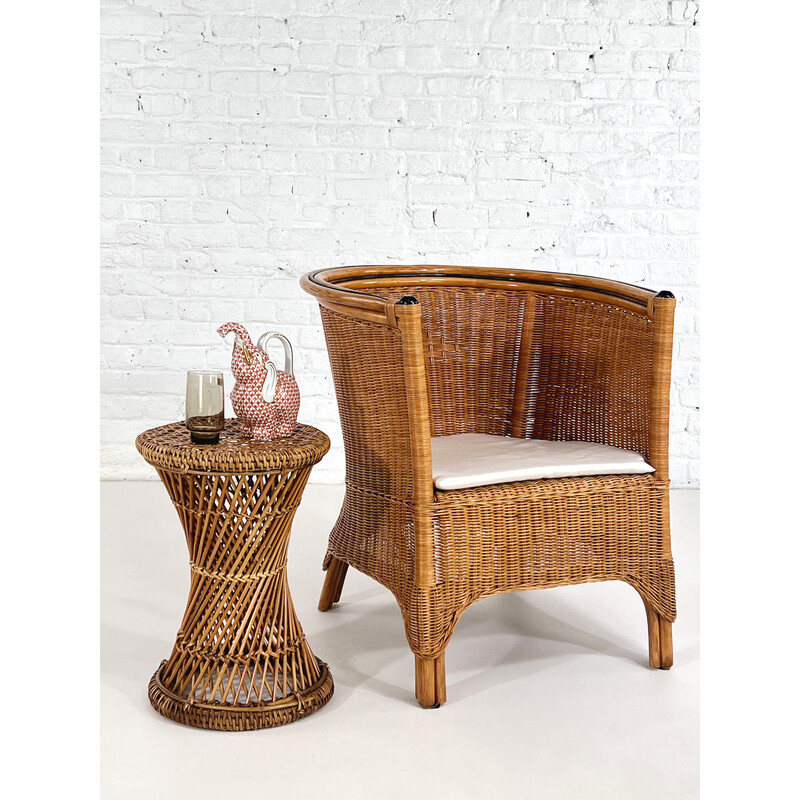 Pair of vintage wicker and rattan armchairs