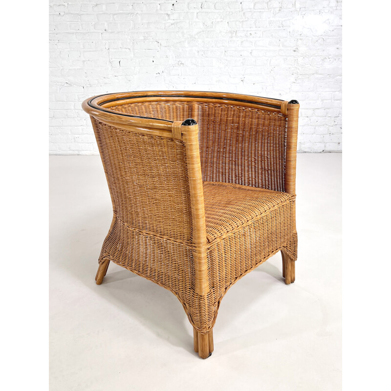 Pair of vintage wicker and rattan armchairs