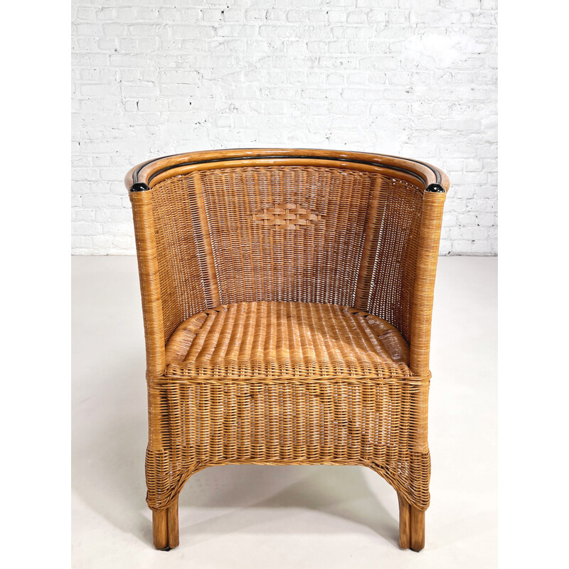 Pair of vintage wicker and rattan armchairs