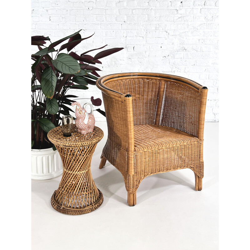 Pair of vintage wicker and rattan armchairs