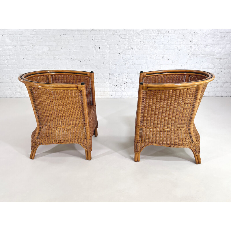 Pair of vintage wicker and rattan armchairs