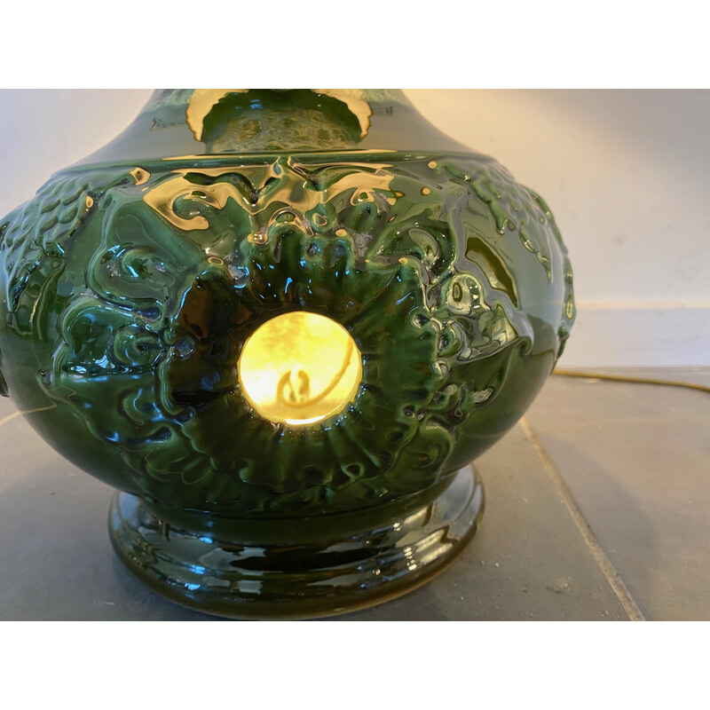 Lámpara de pie vintage de cerámica verde, 1970