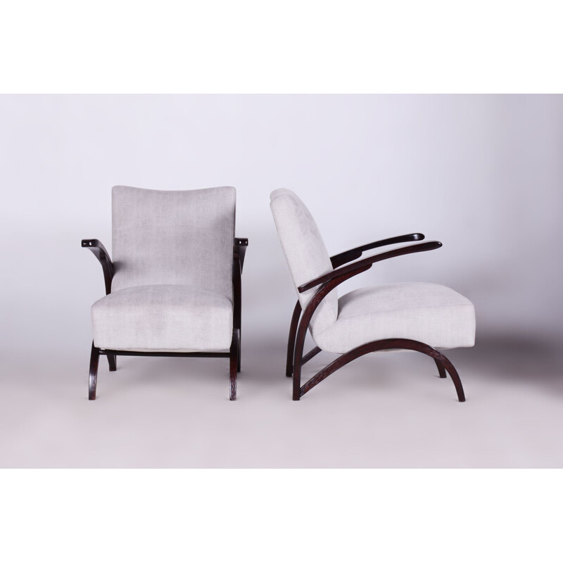 Pair of vintage Art Deco grey beechwood armchairs by Jindrich Halabala for Up Zavody, Czechoslovakia 1930