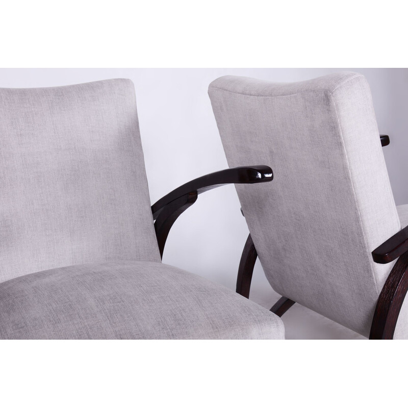 Paar vintage Art Deco grijs beukenhouten fauteuils van Jindrich Halabala voor Up Zavody, Tsjechoslowakije 1930