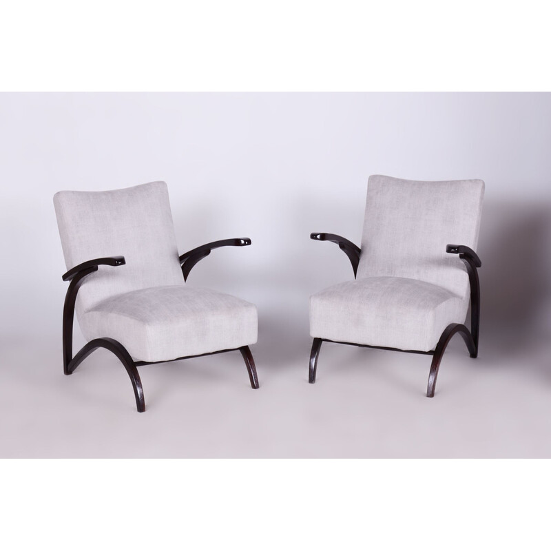 Pair of vintage Art Deco grey beechwood armchairs by Jindrich Halabala for Up Zavody, Czechoslovakia 1930