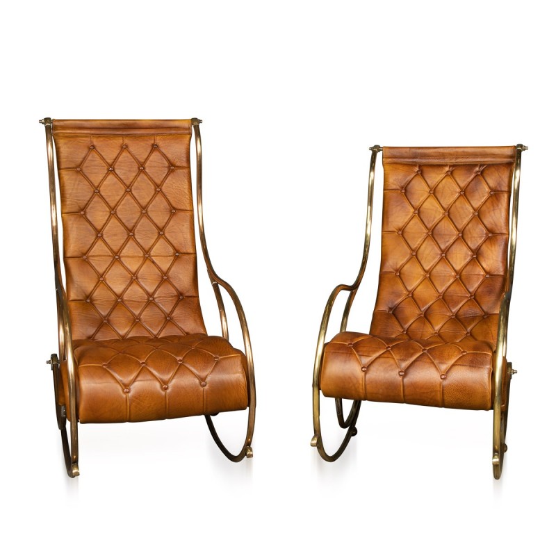 Pair of vintage British leather rocking chairs, 1950