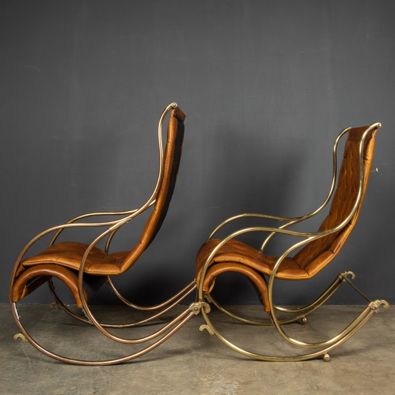 Pair of vintage British leather rocking chairs, 1950