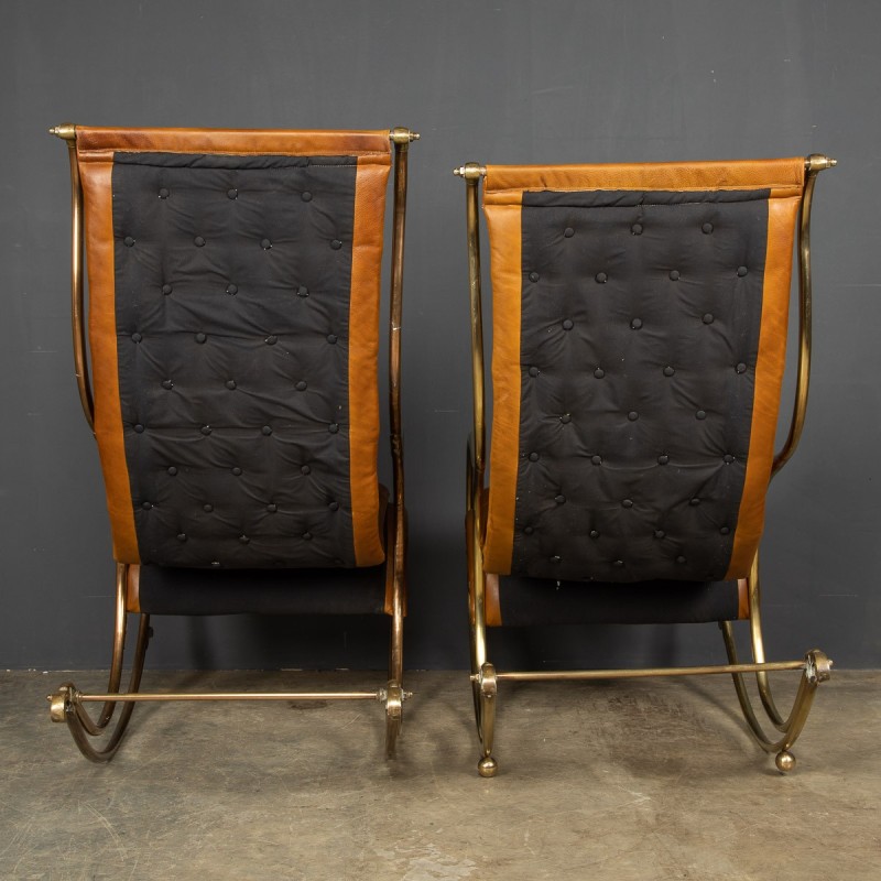 Pair of vintage British leather rocking chairs, 1950