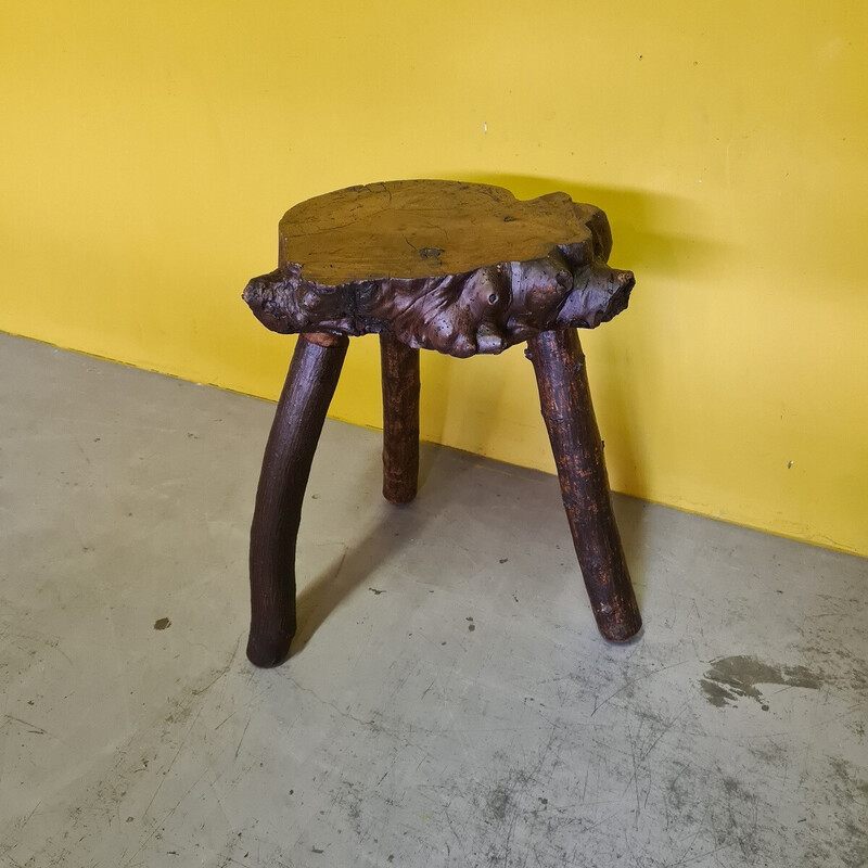 Mesa de apoio de tronco de árvore francesa vintage feita à mão