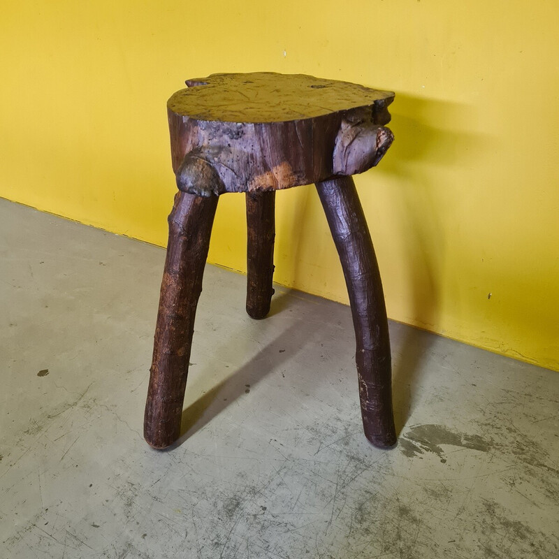 Mesa de apoio de tronco de árvore francesa vintage feita à mão