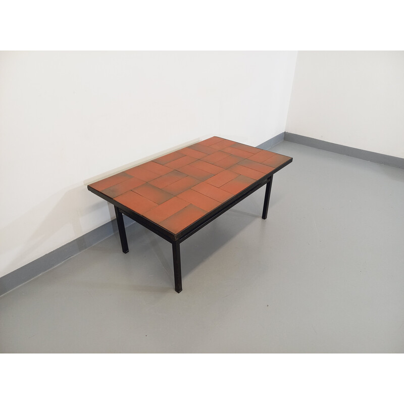 Vintage modernist coffee table in terracotta and black metal, 1960