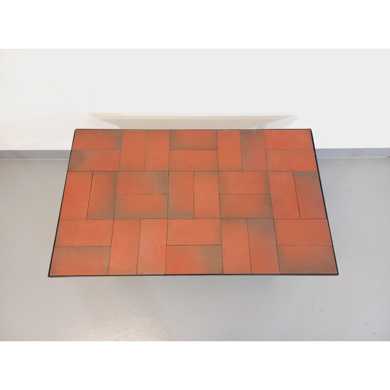 Vintage modernist coffee table in terracotta and black metal, 1960