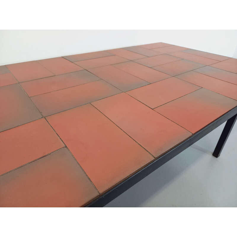 Vintage modernist coffee table in terracotta and black metal, 1960