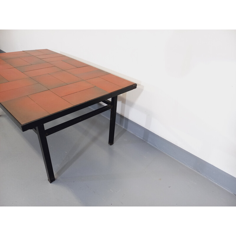 Vintage modernist coffee table in terracotta and black metal, 1960