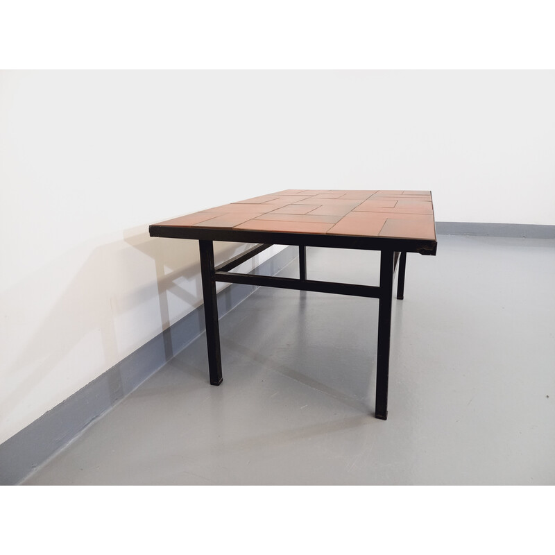 Vintage modernist coffee table in terracotta and black metal, 1960