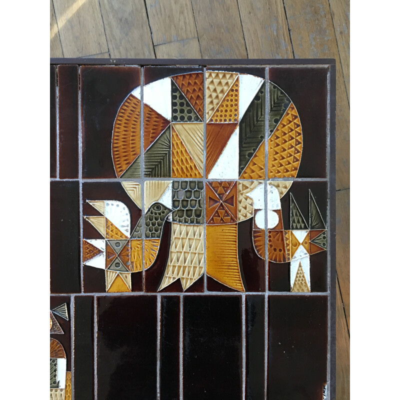 Table basse marron en céramique et en acier de Roger Capron - 1960s