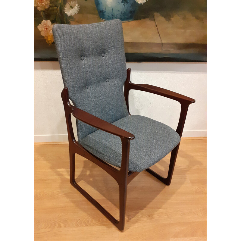 Pair of vintage armchairs in stained solid wood and fabric