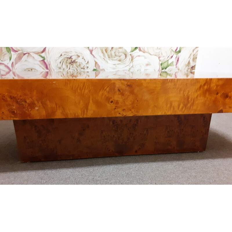 Vintage rectangular coffee table in elmwood burr, 1970
