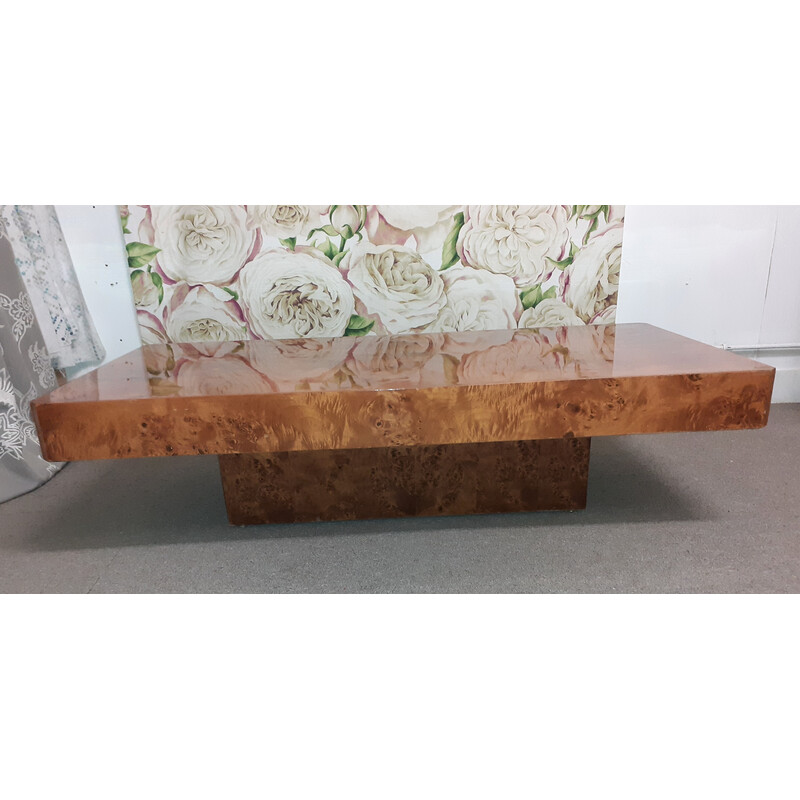 Vintage rectangular coffee table in elmwood burr, 1970