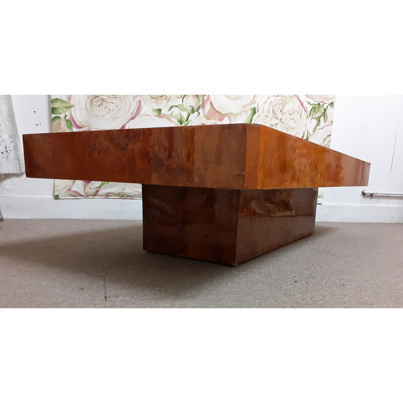 Vintage rectangular coffee table in elmwood burr, 1970