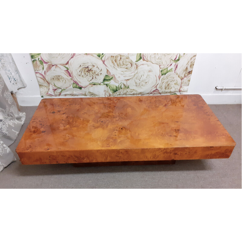 Vintage rectangular coffee table in elmwood burr, 1970