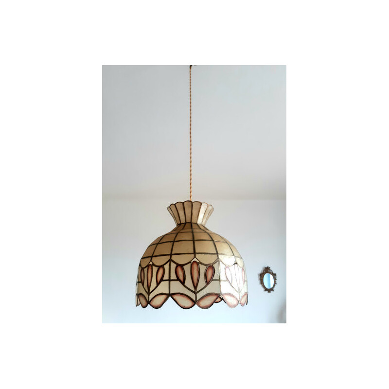 Vintage pendant lamp in mother-of-pearl scales