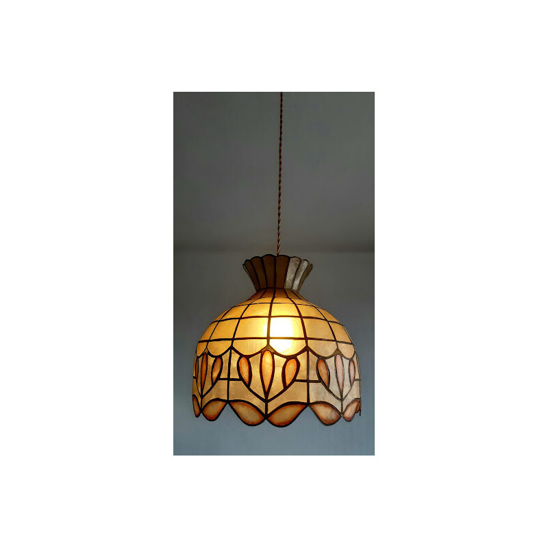 Vintage pendant lamp in mother-of-pearl scales