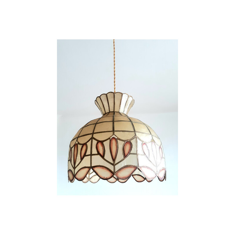 Vintage pendant lamp in mother-of-pearl scales