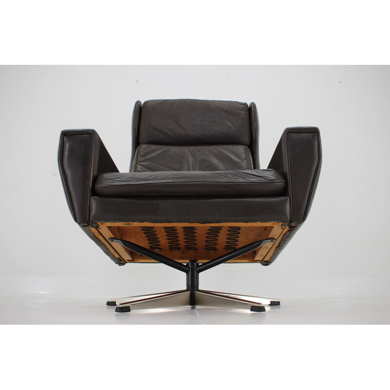 Vintage lederen draaifauteuil, Denemarken 1970