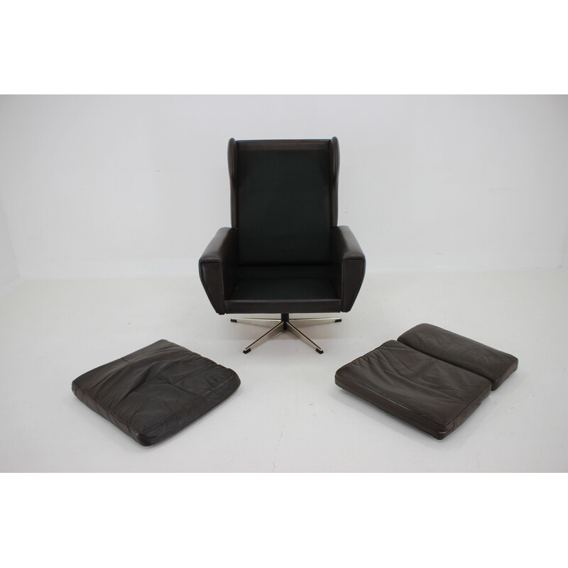 Vintage leather swivel armchair, Denmark 1970s