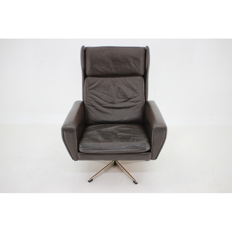 Vintage leather swivel armchair, Denmark 1970s