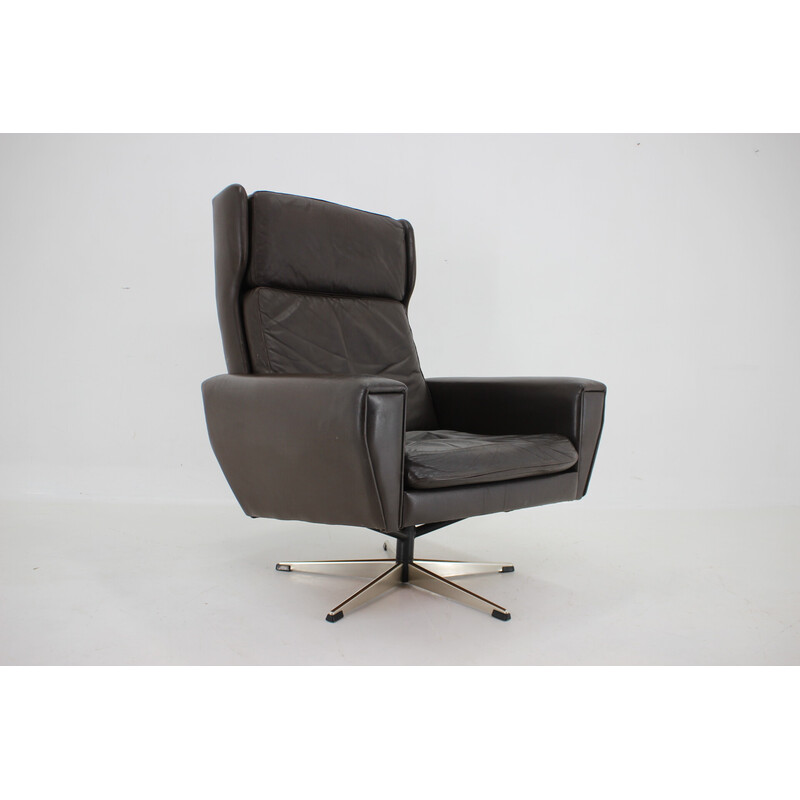 Vintage leather swivel armchair, Denmark 1970s