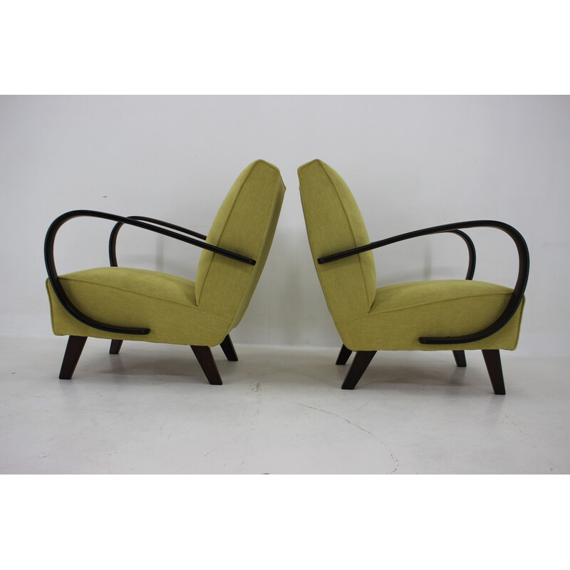Paar vintage houten fauteuils van Jindrich Halabala, Tsjechoslowakije 1950