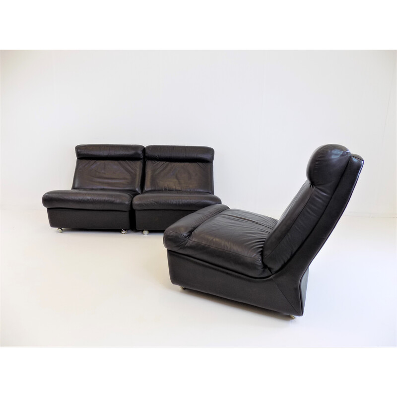 Set of 3 vintage leather armchairs by Carl Straub, 1960