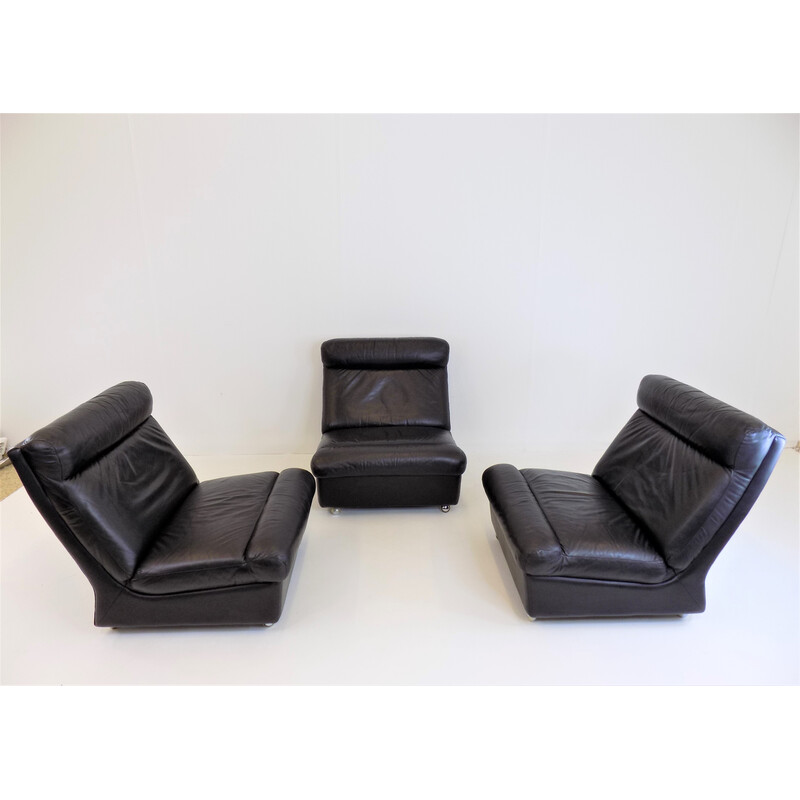 Set van 3 vintage lederen fauteuils van Carl Straub, 1960