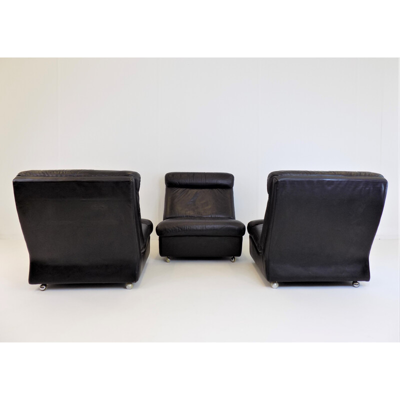 Ensemble de 3 fauteuils vintage en cuir de Carl Straub, 1960