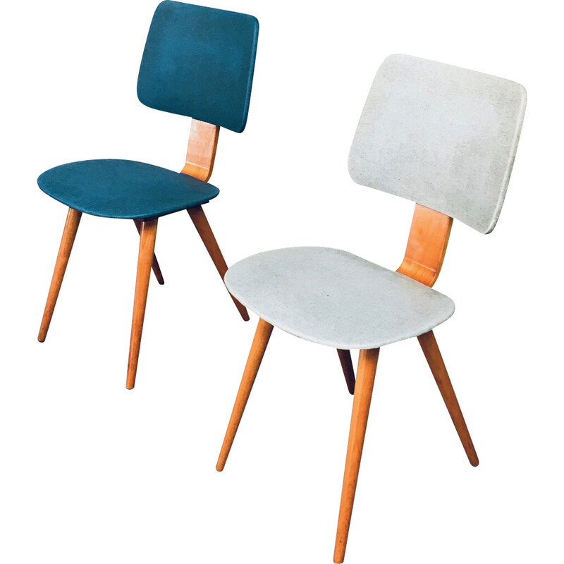 Pair of vintage wood and plastic side chairs by Cor Alons, Netherlands 1950