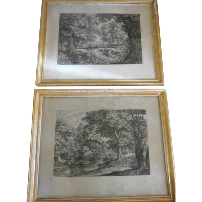 Pair of vintage prints with gilded frames by Adam Frans van der Meulen