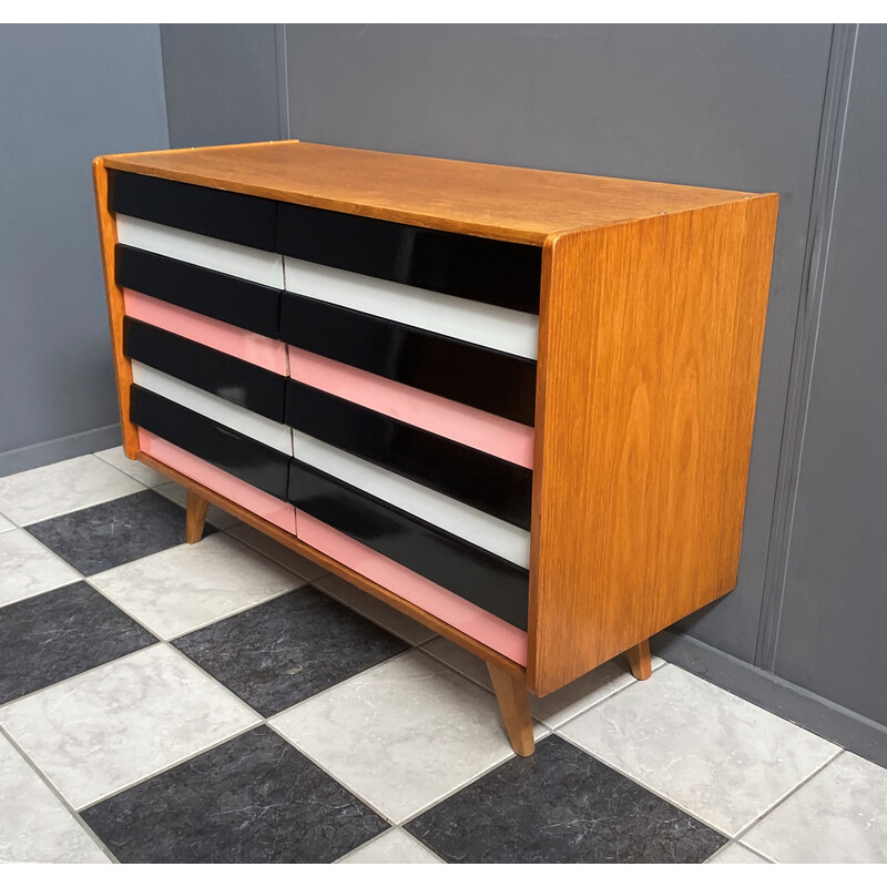 Vintage sideboard in pink and black model U450 by Jiri Jiroutek, 1960s