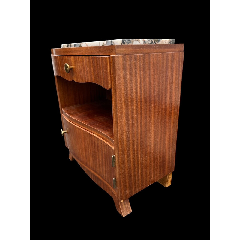 Vintage art deco mahogany and marble night stands, 1930-1940