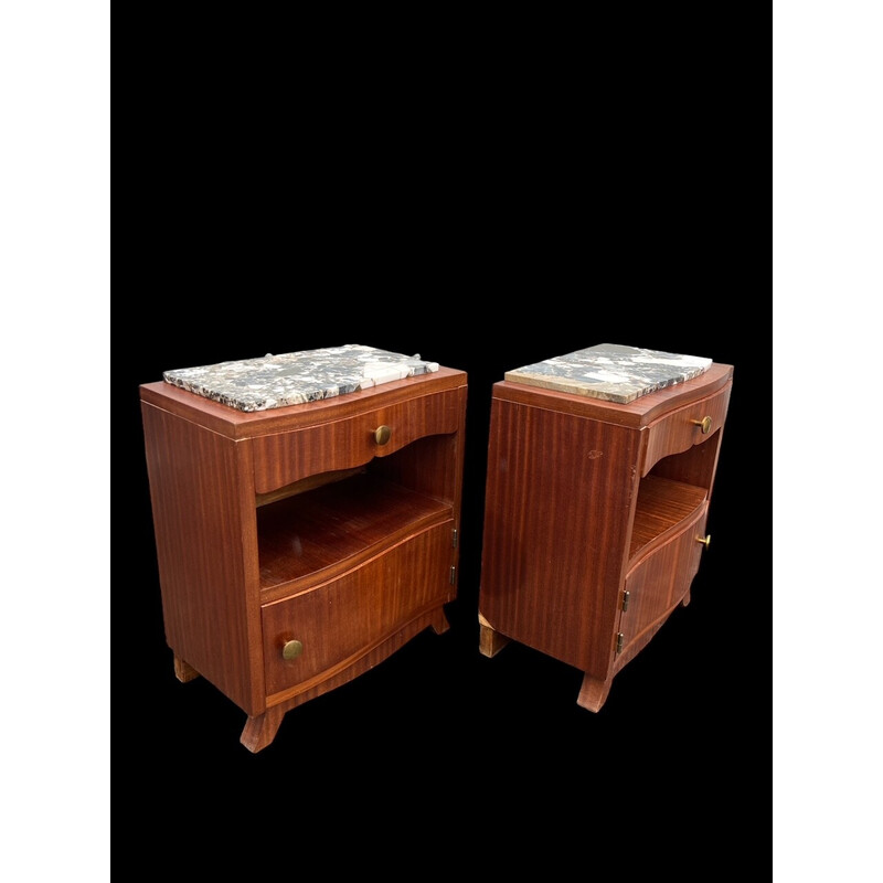 Vintage art deco mahogany and marble night stands, 1930-1940